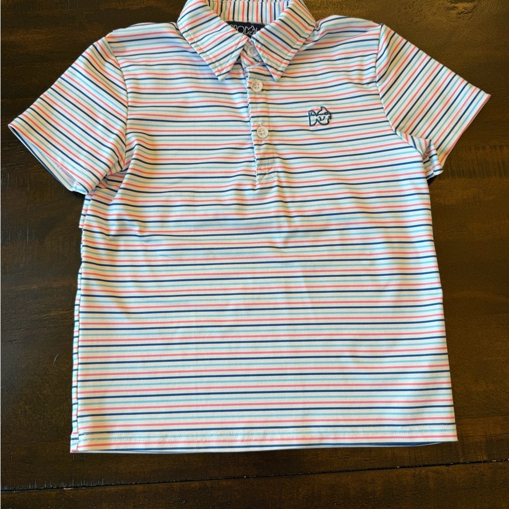 Children's Striped Polo Shirt - White with Blue & Pink Stripes